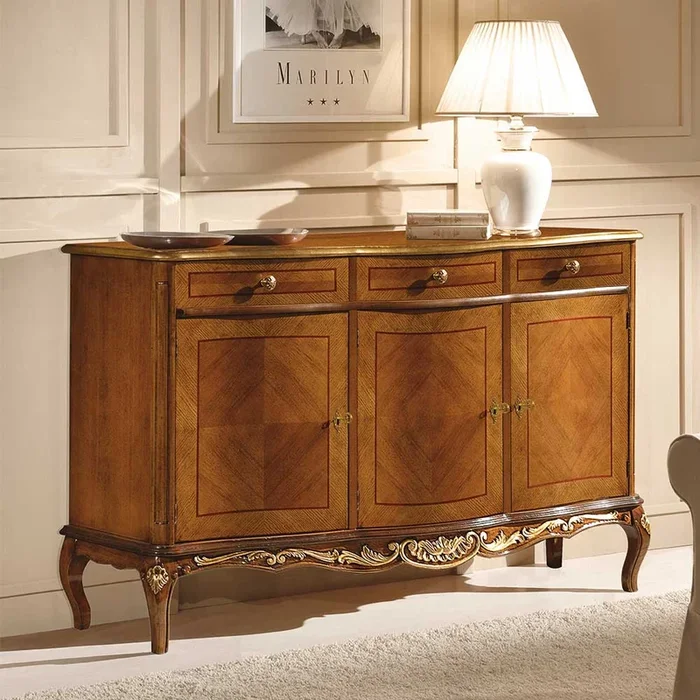 100 cm hohes Sideboard in Nussbaum & Gold – Aciara