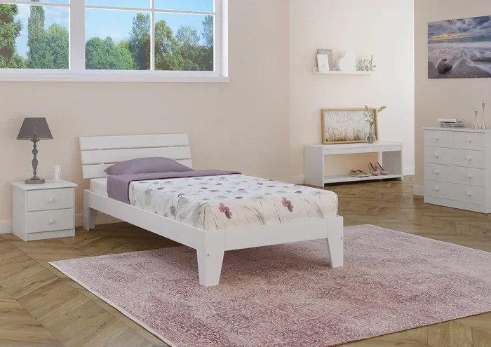 Einzelbett breit überlang 120×220 cm Massivholz Kiefer weiß Sondergröße