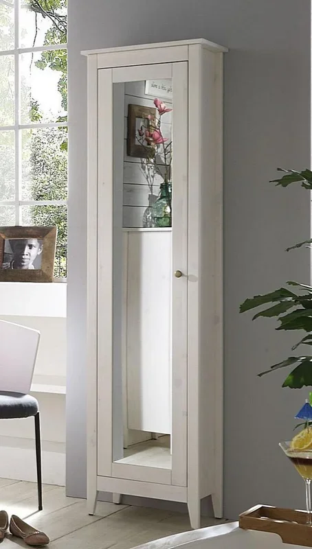 Bad-Hochschrank mit Spiegel 49x189x31cm SPLASH Kiefer massiv weiß lasiert