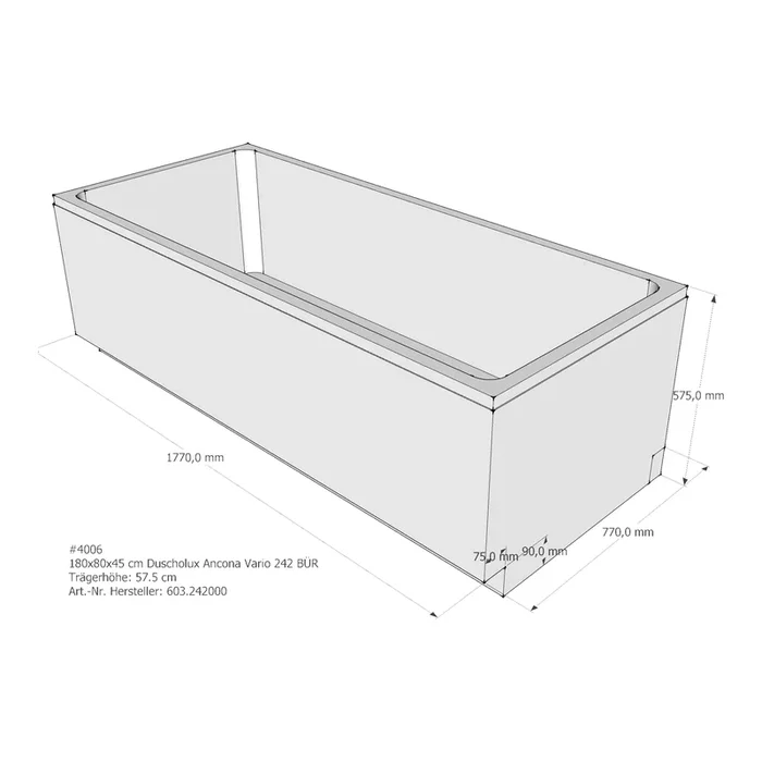 Badewannenträger für Duscholux Ancona Vario 242 180 × 80 × 45 cm