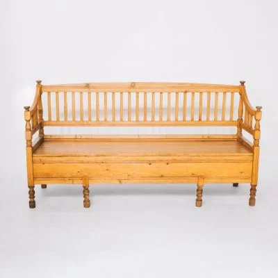 Bank aus Pitch Pine Weichholz, ausziehbar, Bett