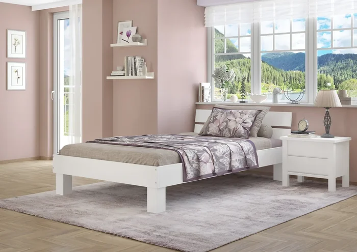 Breiteres Einzelbett Buche Massiv Waschweiß Überlang 120 x 220 cm