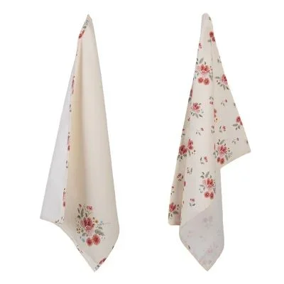 Clayre & Eef Küchentuch 50×70 cm Beige Baumwolle Rosen Rechteckig Küchentuch