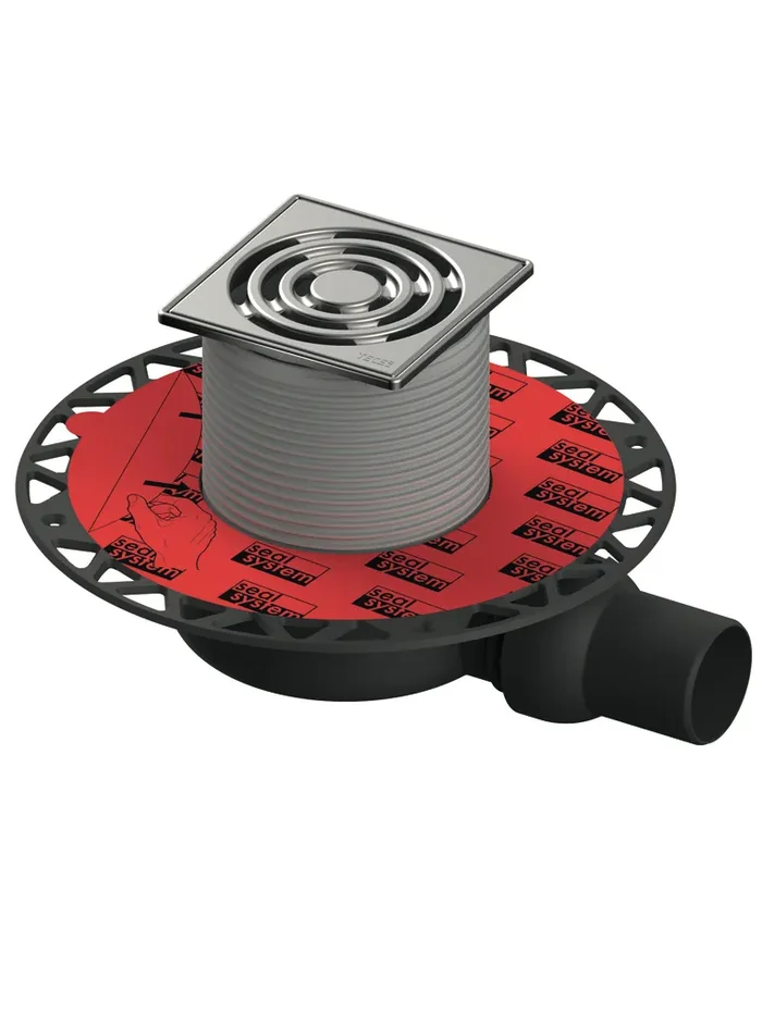 drainpoint S 113 Ablaufset superflach mit Seal System Universalflansch und Edelstahlrostrahmen, ohne Zulauf