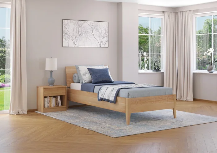 Einzelbett Metallfrei 100 x 200 cm Massives Buchenholz Konische Füße