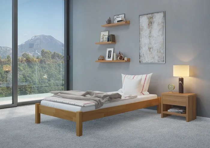 Four variants of single wide bed 100×220 solid lacquered beech V-60.84-10-220