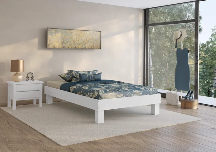 Four variants of solid white small double futon bed 120×200 in solid Beech V-60.87-12W