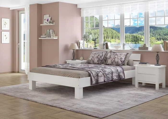 Futonbett Doppelbett Ehebett Buche Massiv Überlang Weiß 160 x 220 cm