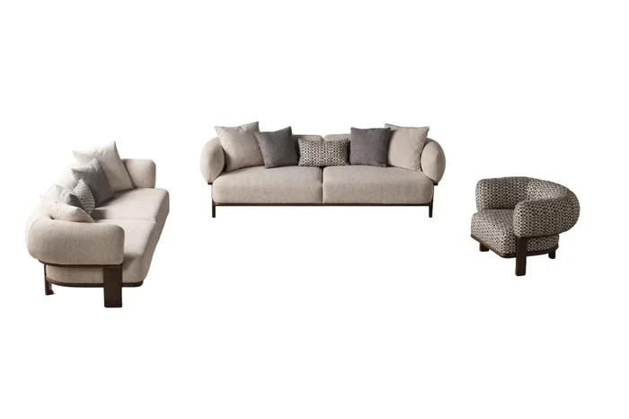 Hellgraue Wohnzimmer Sitzgarnitur Polstercouchen Textilsessel 2x Sofas