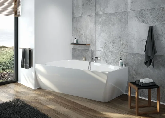 Hoesch Badewanne iSensi Trap 1800×1200 Monolith li. mit Überlauf, ang. Sch., 3996.010