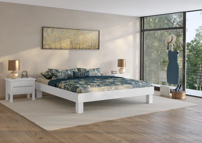 Holzbett Kingsize-Bett Ehebett Buche Massiv Weiß 200 cm x 200 cm