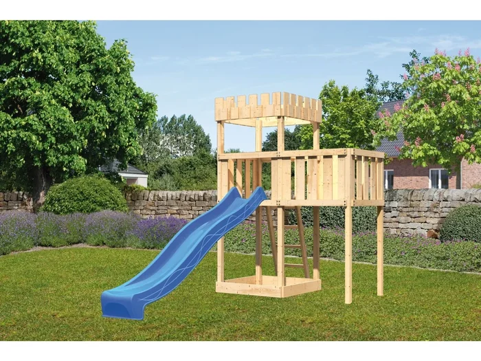 Karibu Ritterburg Löwenherz + Rutsche blau + Anbauplattform
