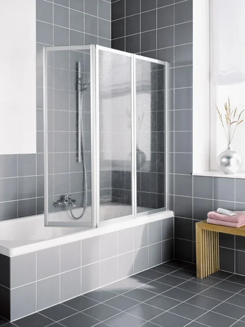 Kermi Faltwand Vario 2000 FW3 0500×1400, silber mattglanz, Kunstglas Kerolan Perl