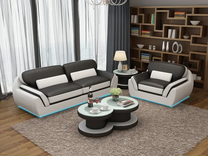 Ledersofa mit USB Sofagarnitur 3+1 Sitzer Garnitur Design Modern Neu Sofa G8038D