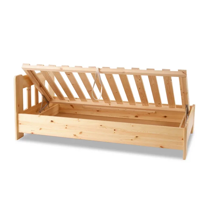 Leo pine bed storage box with side opening | solid wood | single bed | 100% organic bed including slatted frame