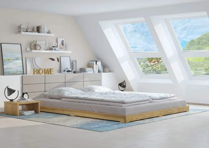Lit futon 160×200 gain de place lit loft extra bas frêne vernis