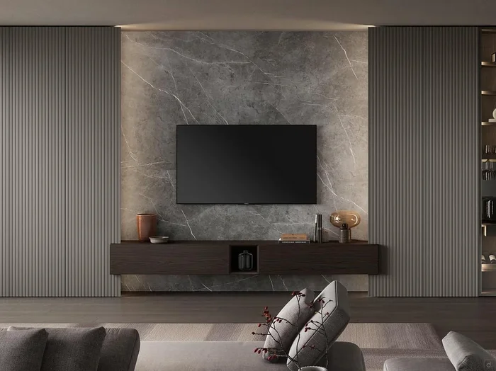 Lounge TV, base sospesa e colonne laterali