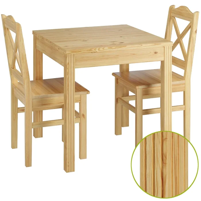 Massive Pine for square dining table set with carved legs and 2 chairs 90.70-50C-Set20
