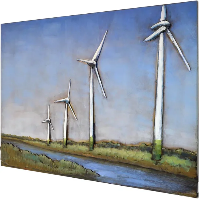 Metallbild Windmühlen 100 x 75 cm 3D-Optik Vintage / Industrialstyle