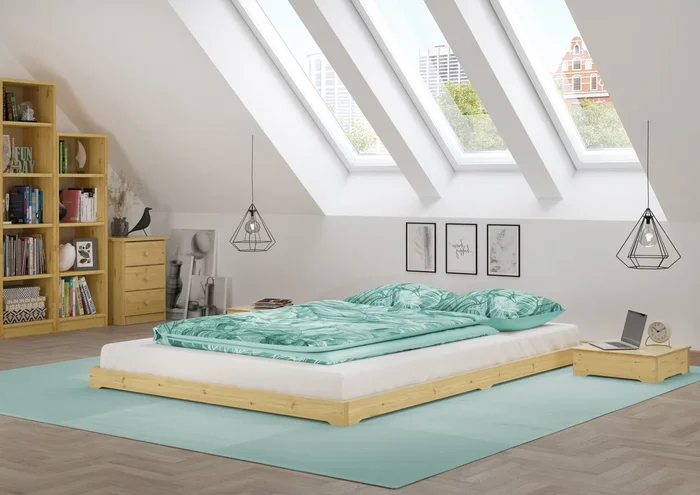 Niedrigbett Futon Unbehandeltes Holz Loftbett 180 cm x 200 cm cm Fichte Tanne