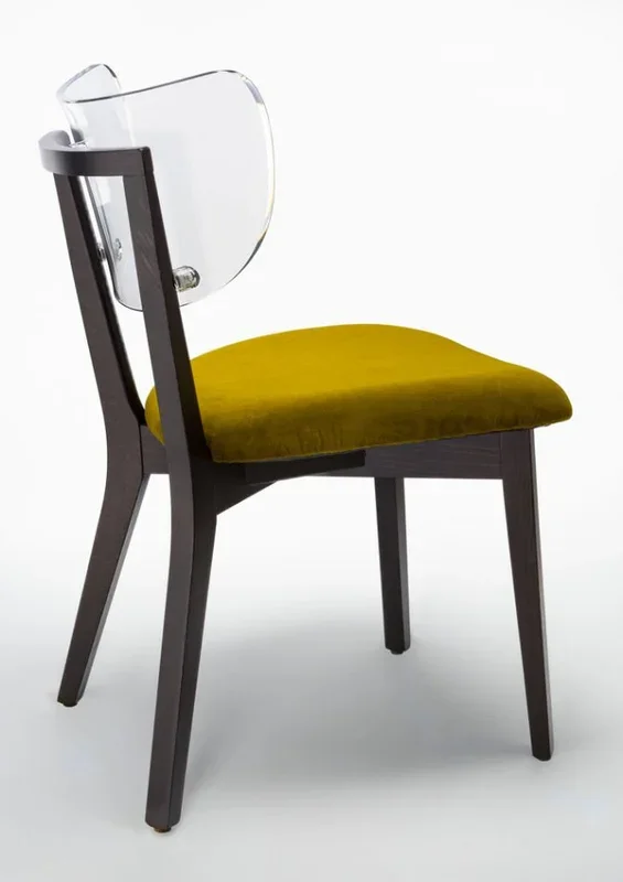 Przezroczyste krzesło drewniane o nowoczesnym designie – rama MONOBLOC buk barwiony MOKA – Olive Green Velvet – SURI WOO