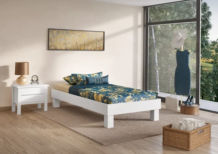 Quattro varianti di futon bianco una piazza larga 100×220 in Faggio massello V-60.87-10-220W