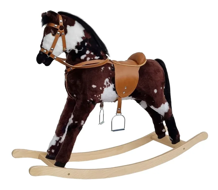 Solido cavallo a dondolo pezzato per bambini da 3 anni con solidi finimenti 96-111