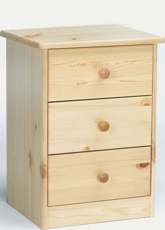 Table de chevet, table de nuit en pin naturel, 3 tiroirs 90.20-K03-Elke