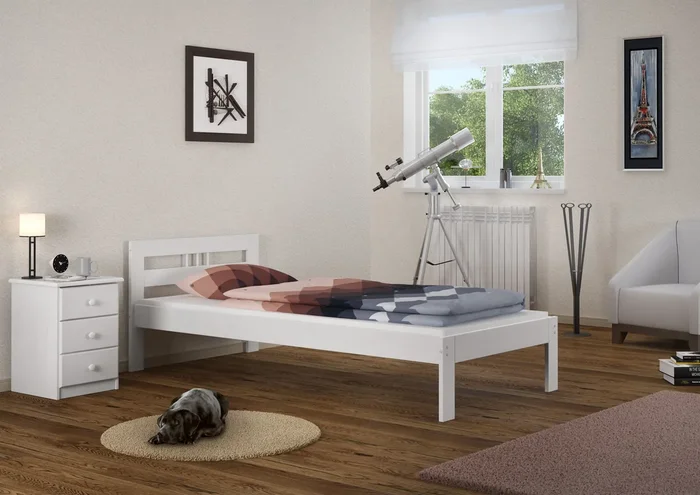 Tre varianti di solido elegante letto bianco classico 80×200 in Pino massello V-60.64-08W