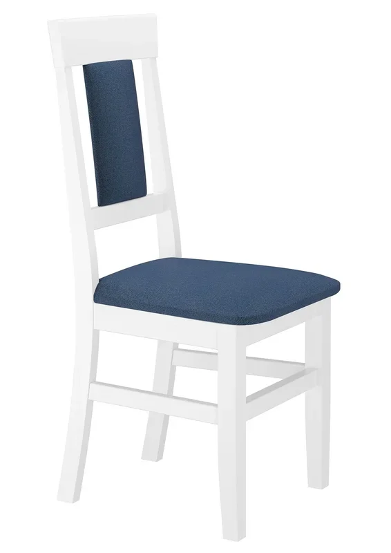 Two variants elegant upholstered chair in solid white wood and navy blue fabric V-90.71-25WP27