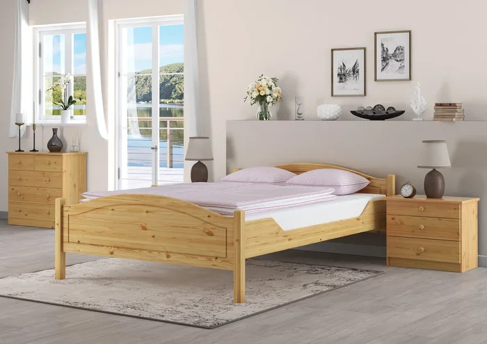 Überlanges Kieferholzbett Massiv 140 x 220 cm Doppelbett