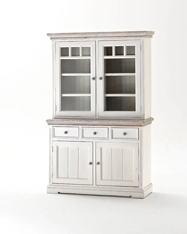 Vitrine 2 trg. Kiefer massiv Landhausstil weiß / white-sanded – Opus