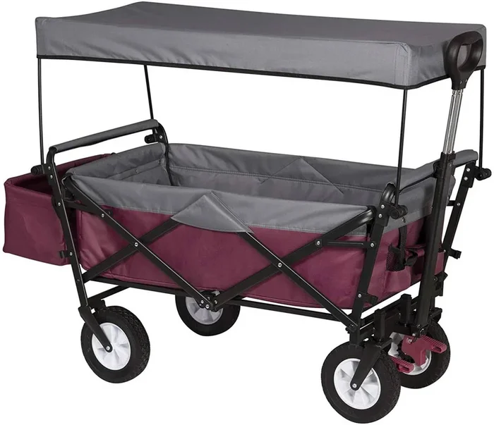 WOLTUBollerwagen faltbar mit Dach, Rollen mit Bremse für den Garten Camping