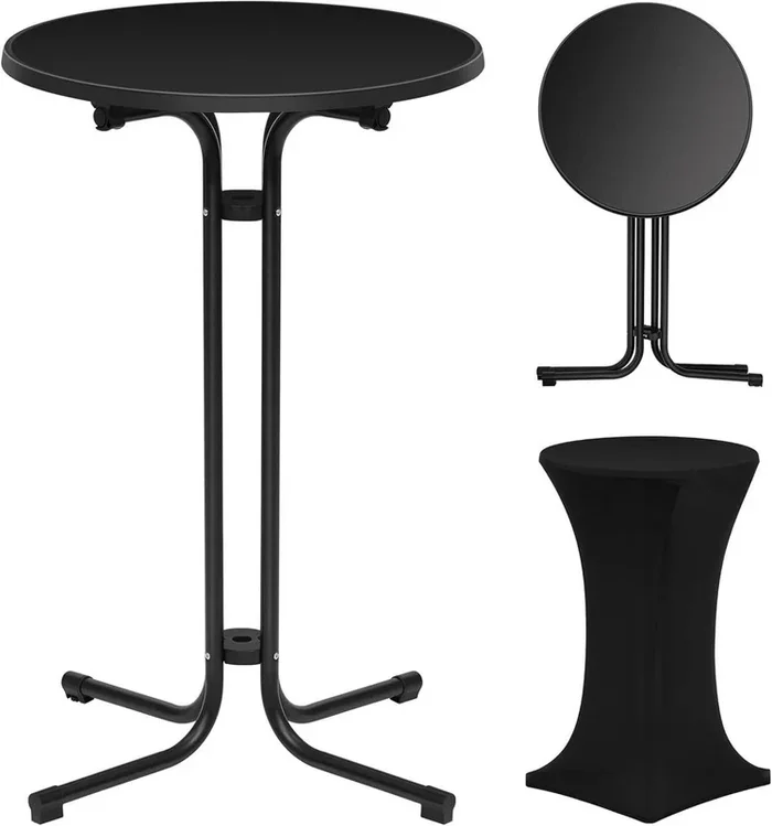 WOLTUStehtisch klappbar, mit Husse, wetterfest rund, Bartisch Ø 70 cm, Metallrohre