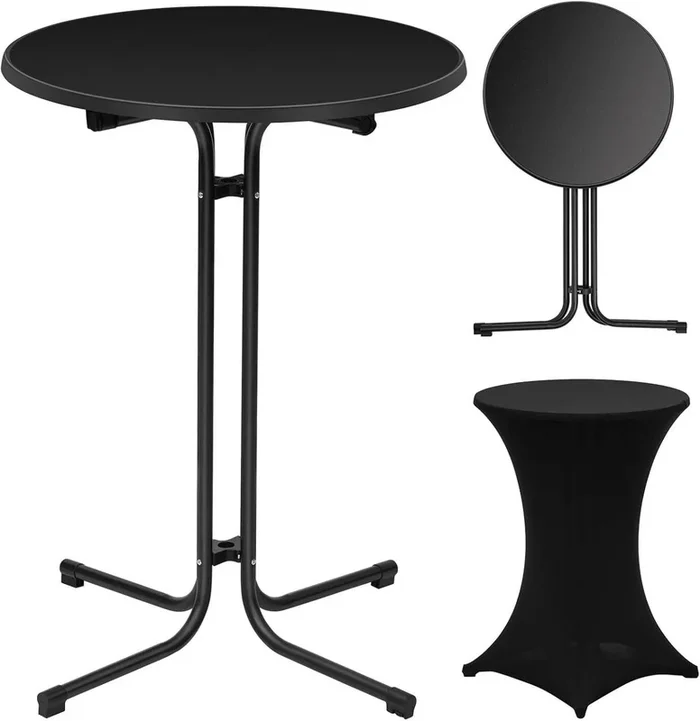 WOLTUStehtisch klappbar, mit Husse, wetterfest rund, Bartisch Ø 80 cm, Metallrohre
